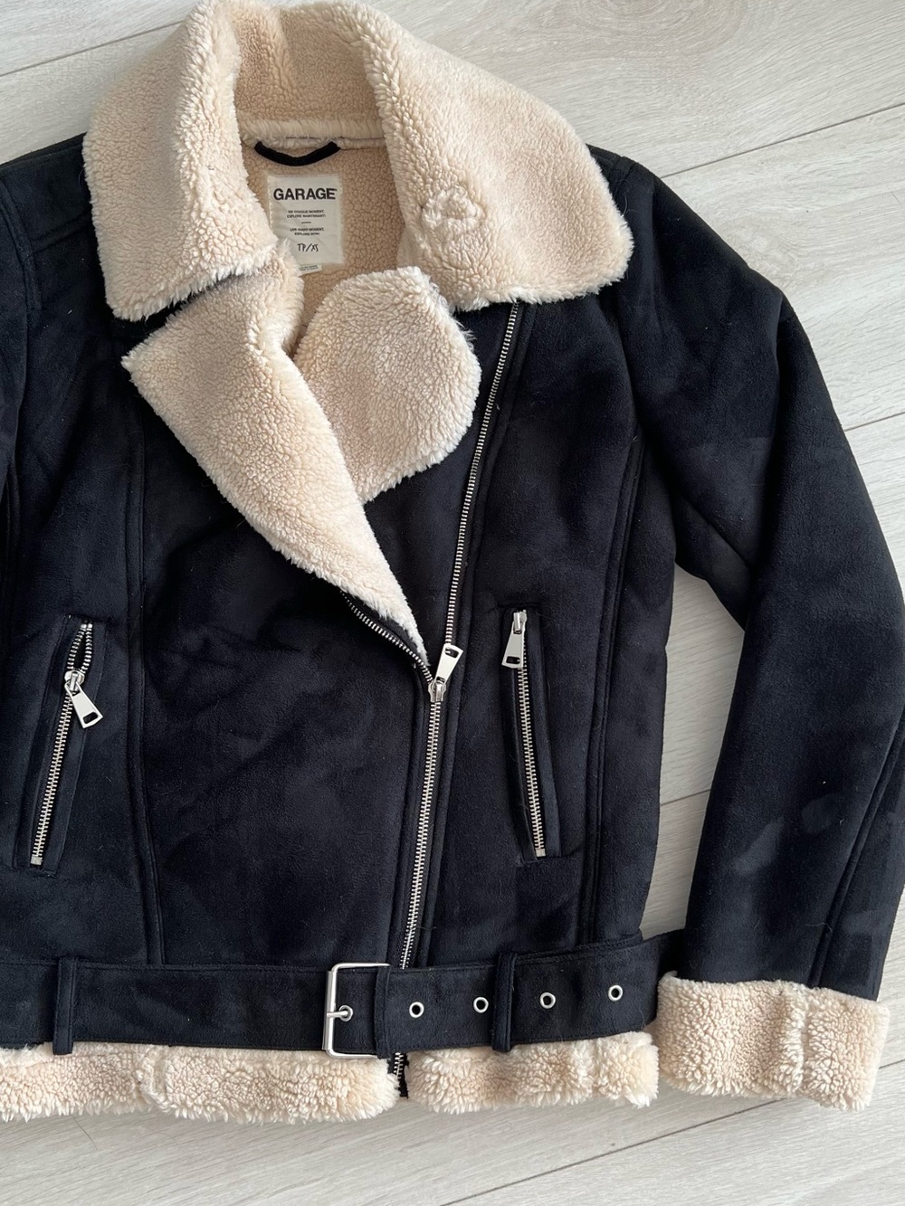 Garage Black Sherpa-Lined Moto Jacket